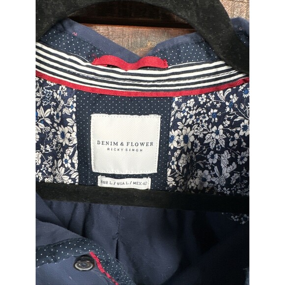 Denim & Flower Ricky Singh Button Up Shirt Faded Dark Blue All Over Anchors Sz L - Picture 4 of 9